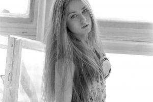Ingrid Olerinskaya, Monochrome, Long Hair, Window