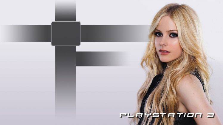 Avril Lavigne, Blonde, Black Dress, Blue Eyes, Simple Background, PlayStation 3 HD Wallpaper Desktop Background