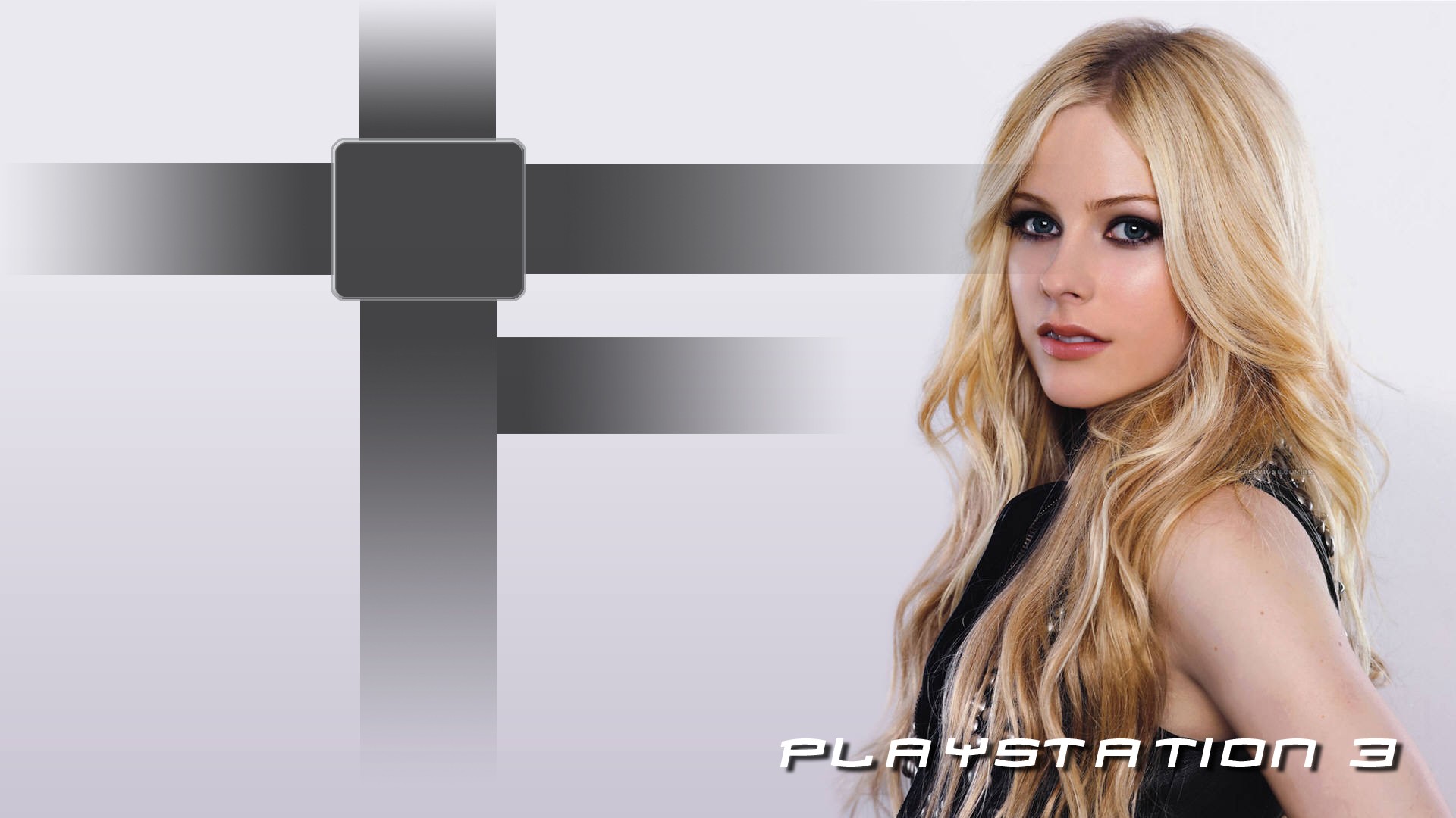 Avril Lavigne, Blonde, Black Dress, Blue Eyes, Simple Background, PlayStation 3 Wallpaper
