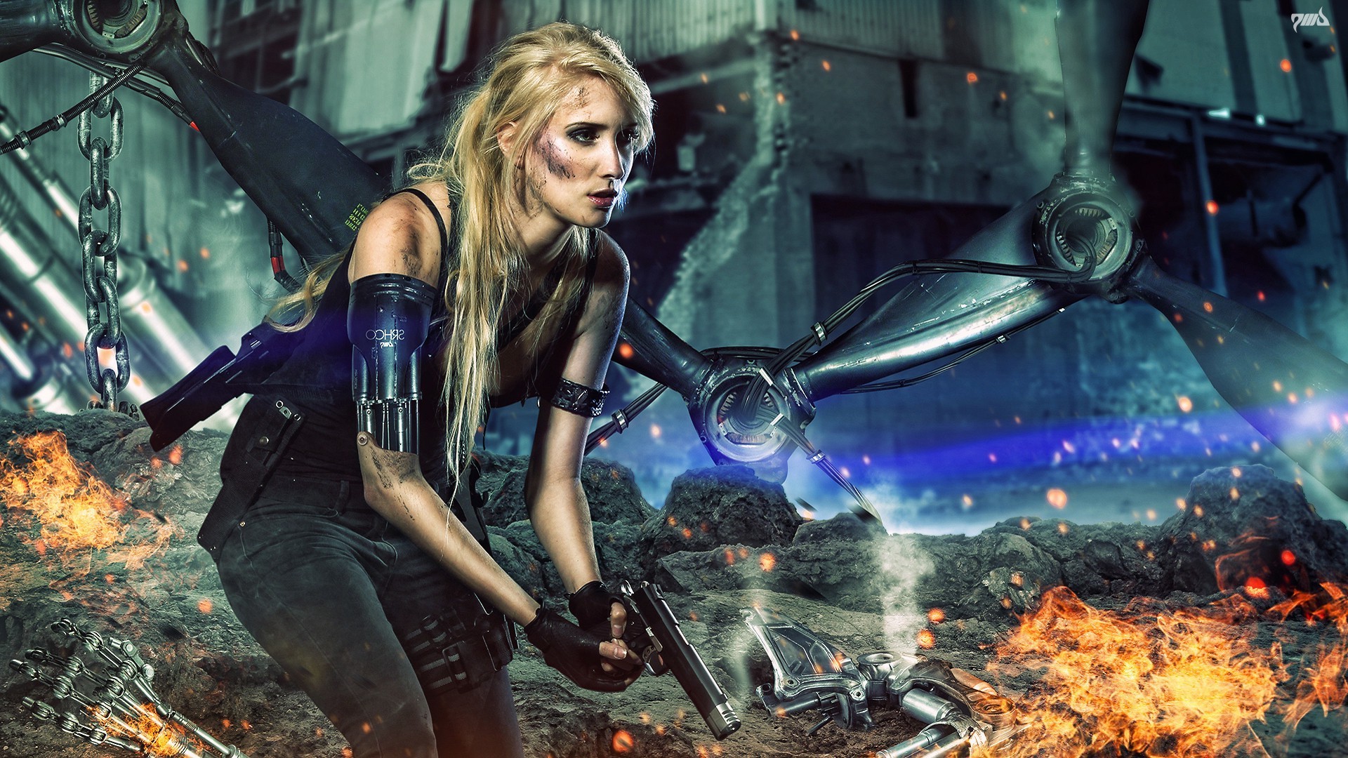 women, Cyberpunk, Gun, Blonde Wallpapers HD / Desktop and