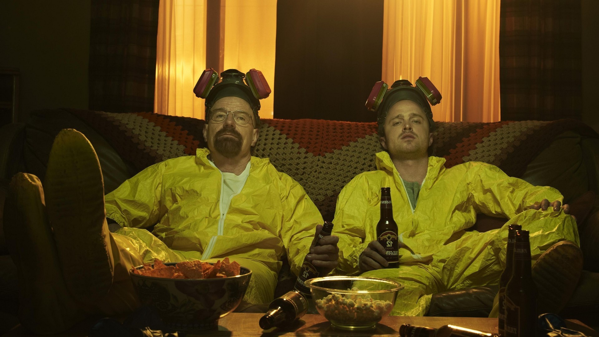 Breaking Bad, Walter White, Couch, Beer, Aaron Paul, Bryan Cranston