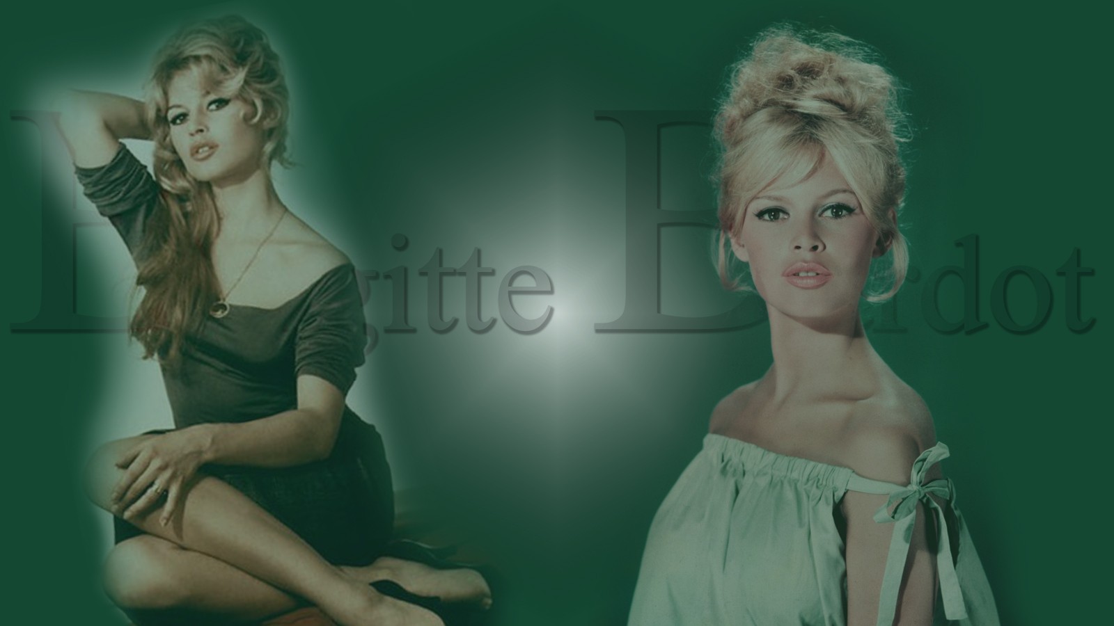 Brigitte Bardot, Photo Manipulation, Green Wallpaper