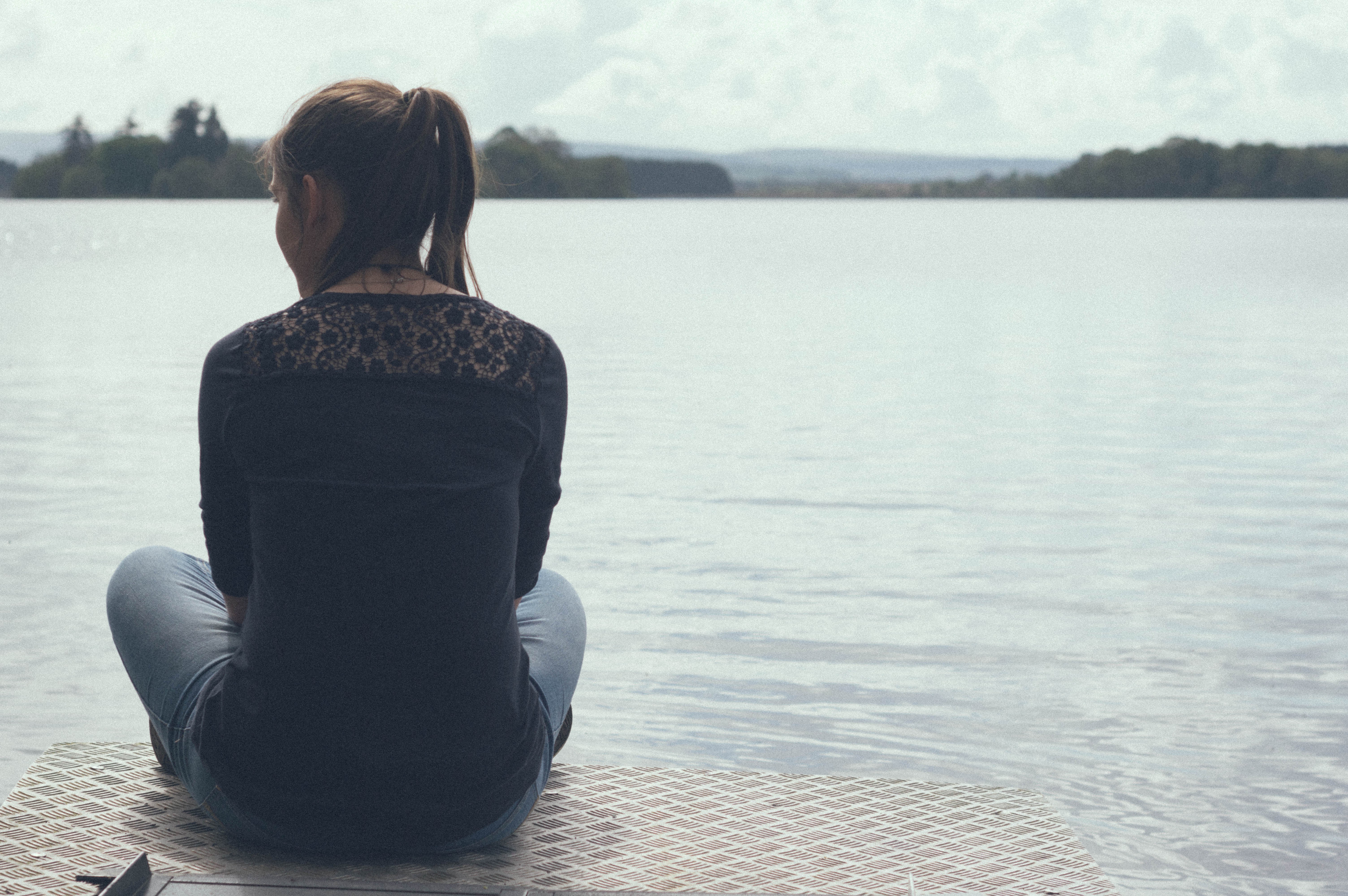 sitting, Back, Water, Women, Brunette Wallpaper