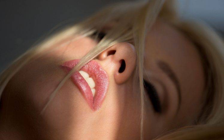 lips, Women, Blonde, Hair In Face HD Wallpaper Desktop Background