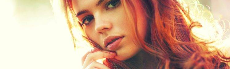 redhead, Lips, Green Eyes, Sunny, Multiple Display, Face HD Wallpaper Desktop Background