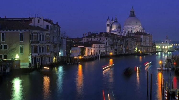cityscape, City, Night, Lake, Boat, Lights, Building, Venice HD Wallpaper Desktop Background
