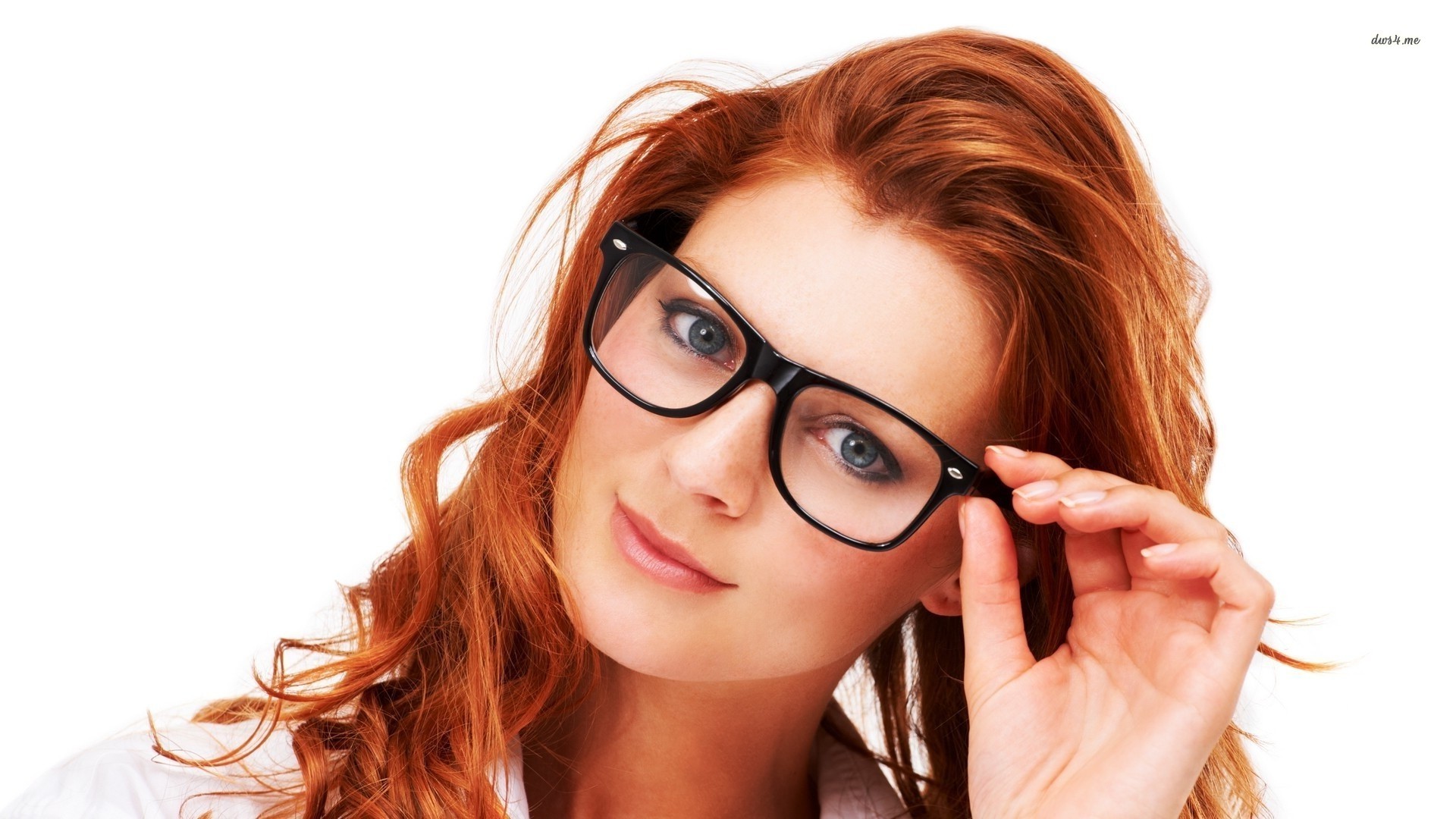 glasses, Redhead, Blue Eyes, Simple Background, Closeup, Smiling Wallpaper