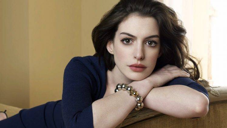 brunette, Anne Hathaway, Blue Dress, Relaxing, Couch, Brown Eyes, Face Wallpapers  HD / Desktop and Mobile Backgrounds