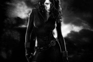 Black Widow, Scarlett Johansson, Iron Man 2, Monochrome, Superheroines