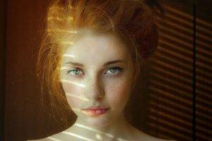 natural Lighting, Women, Redhead, Green Eyes, Face, Freckles, Portrait, Aleksandra V.