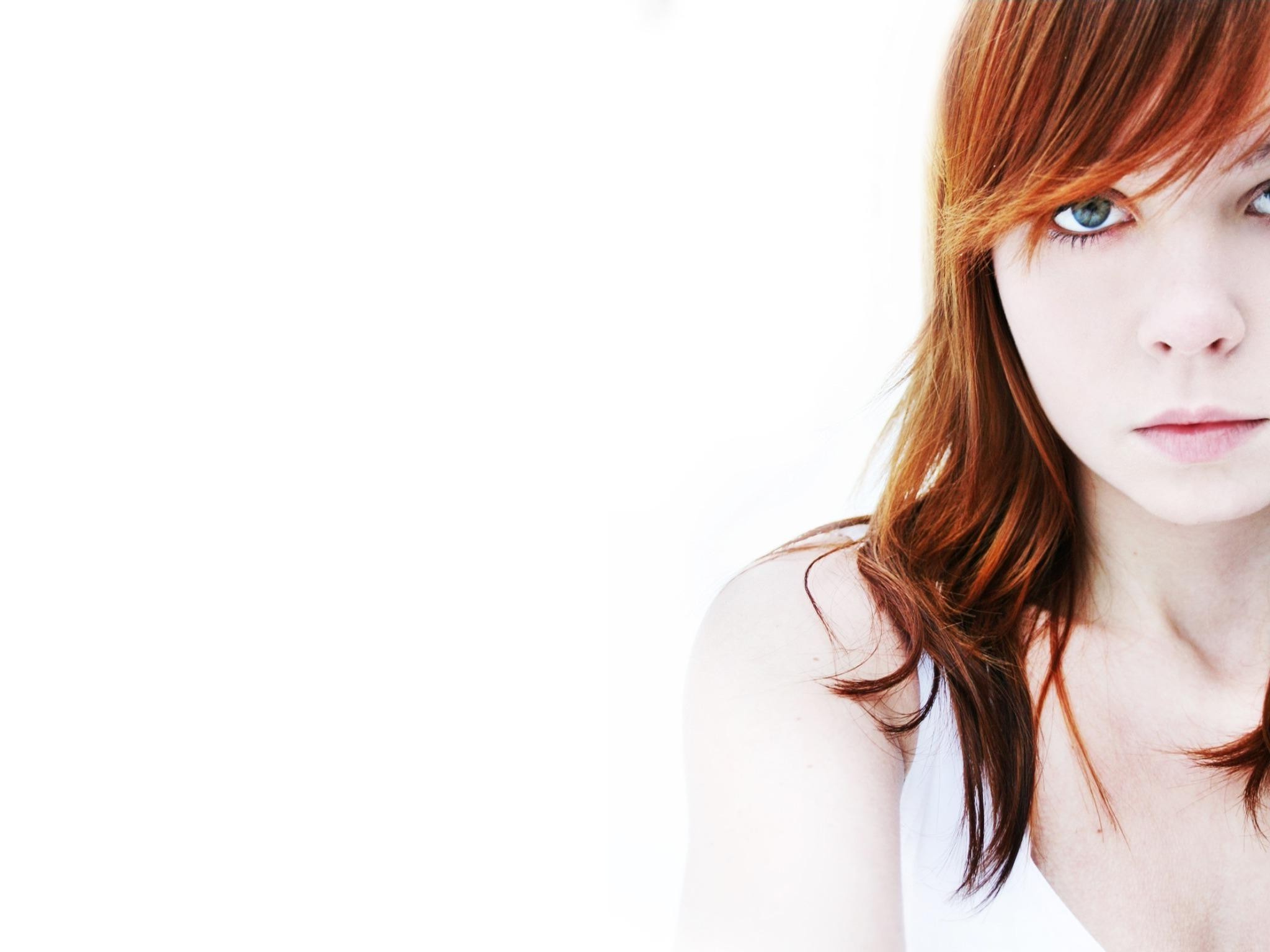 women, Face, Redhead, White Tops Wallpaper