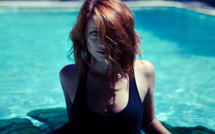 dyed Hair, Blue Eyes, Black Clothing, Photo Manipulation, Redhead, Swimming  Pool, Tank Top, Hair In Face, Sierra Love Wallpapers HD / Desktop and  Mobile Backgrounds
