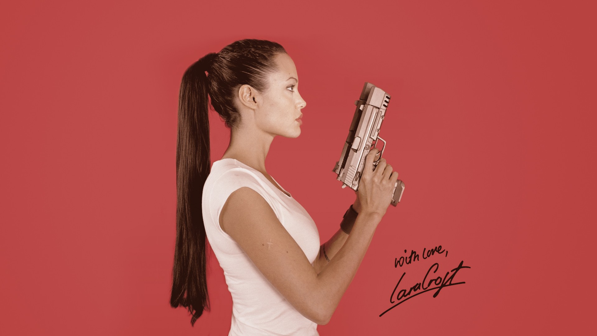 Angelina Jolie, Actress, Celebrity, Lara Croft, Pistol Wallpaper