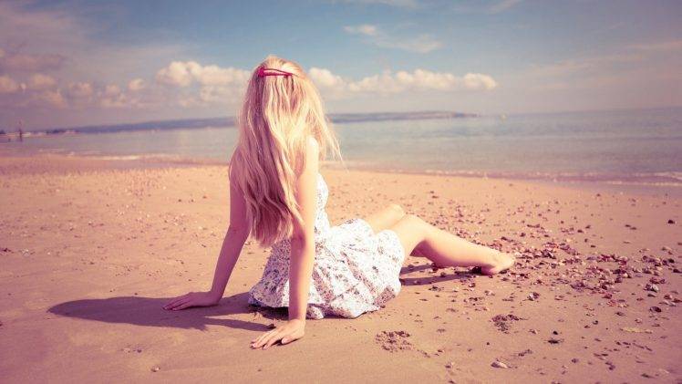 blonde, Beach, Sea, Dress HD Wallpaper Desktop Background