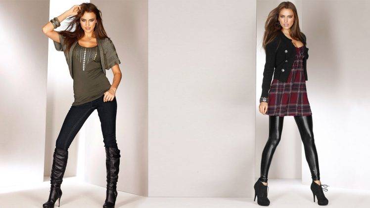 Irina Shayk, Brunette, Green Eyes, Jacket, Dress, Leggings, Heels, Jeans HD Wallpaper Desktop Background