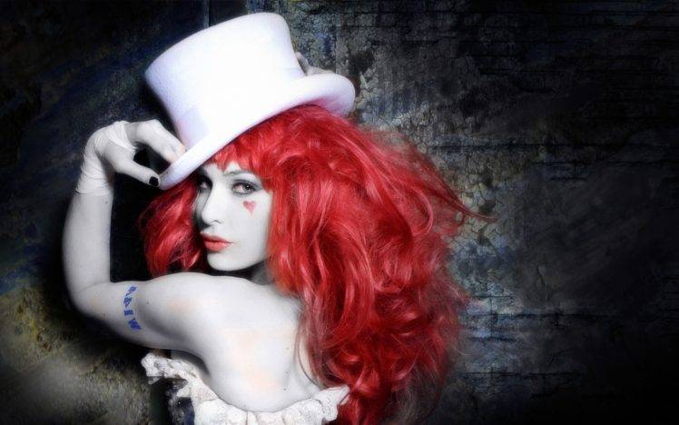 women, Red, Whitehat, Emilie Autumn HD Wallpaper Desktop Background