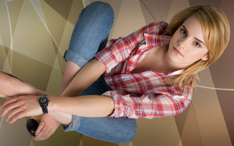Emma Watson, Women, Blonde, Actress, Jeans, Shirt, Plaid HD Wallpaper Desktop Background