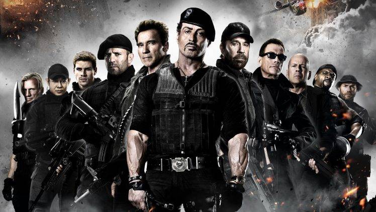 movies, Sylvester Stallone, Bruce Willis, Arnold Schwarzenegger, Jason Statham, The Expendables 2 HD Wallpaper Desktop Background