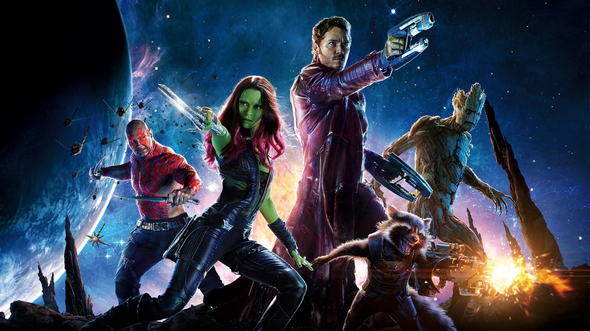 Guardians Of The Galaxy, Star Lord, Gamora, Rocket Raccoon, Groot, Drax