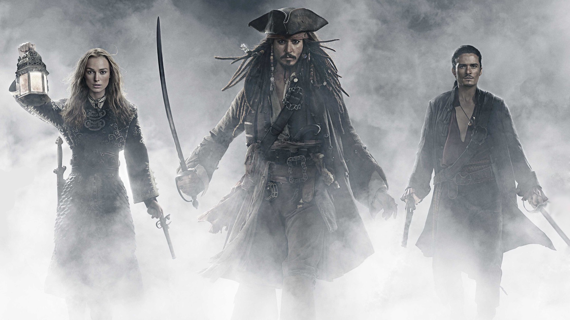 movies, Pirates Of The Caribbean: At Worlds End, Keira Knightley, Johnny Depp, Orlando Bloom, Jack Sparrow Wallpaper
