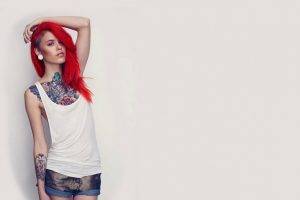 tattoo, Redhead, Denim, Women
