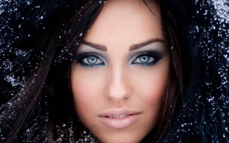 Maria Ignatenko, Gray Eyes, Brunette, Snow HD Wallpaper Desktop Background