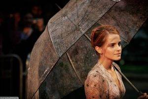 Emma Watson, Women, Umbrella, Brunette, Cleavage, Actress