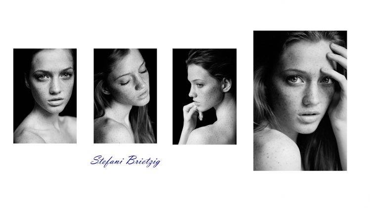 Stefani Brietzig, Monochrome, Freckles, Face HD Wallpaper Desktop Background