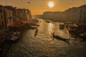 cityscape, Sunset, Building, Venice, River, Boat
