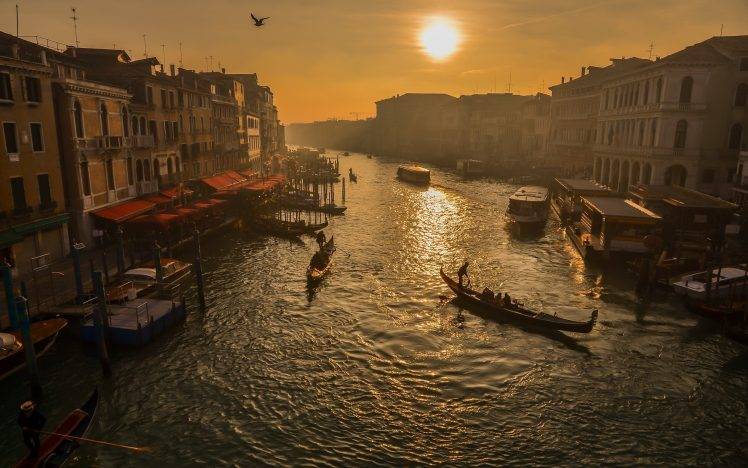 cityscape, Sunset, Building, Venice, River, Boat HD Wallpaper Desktop Background