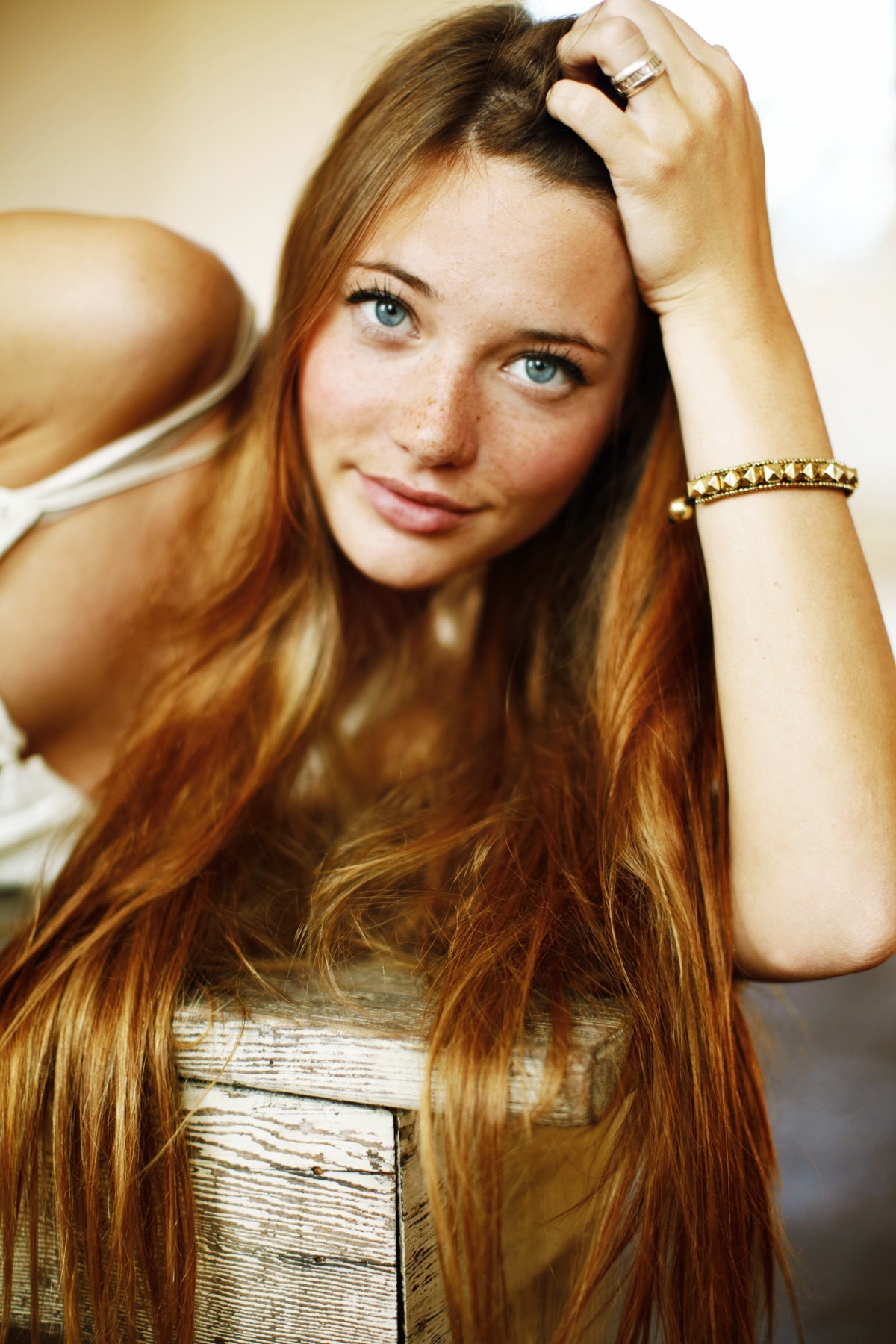 Lindsay Hansen, Women, Redhead, Blue Eyes, Long Hair, Freckles Wallpaper