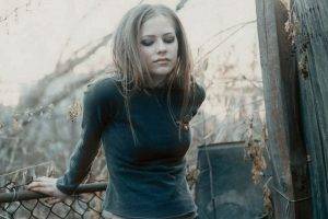 Avril Lavigne, Singer, Blonde, Black Clothing, Looking Down, Women
