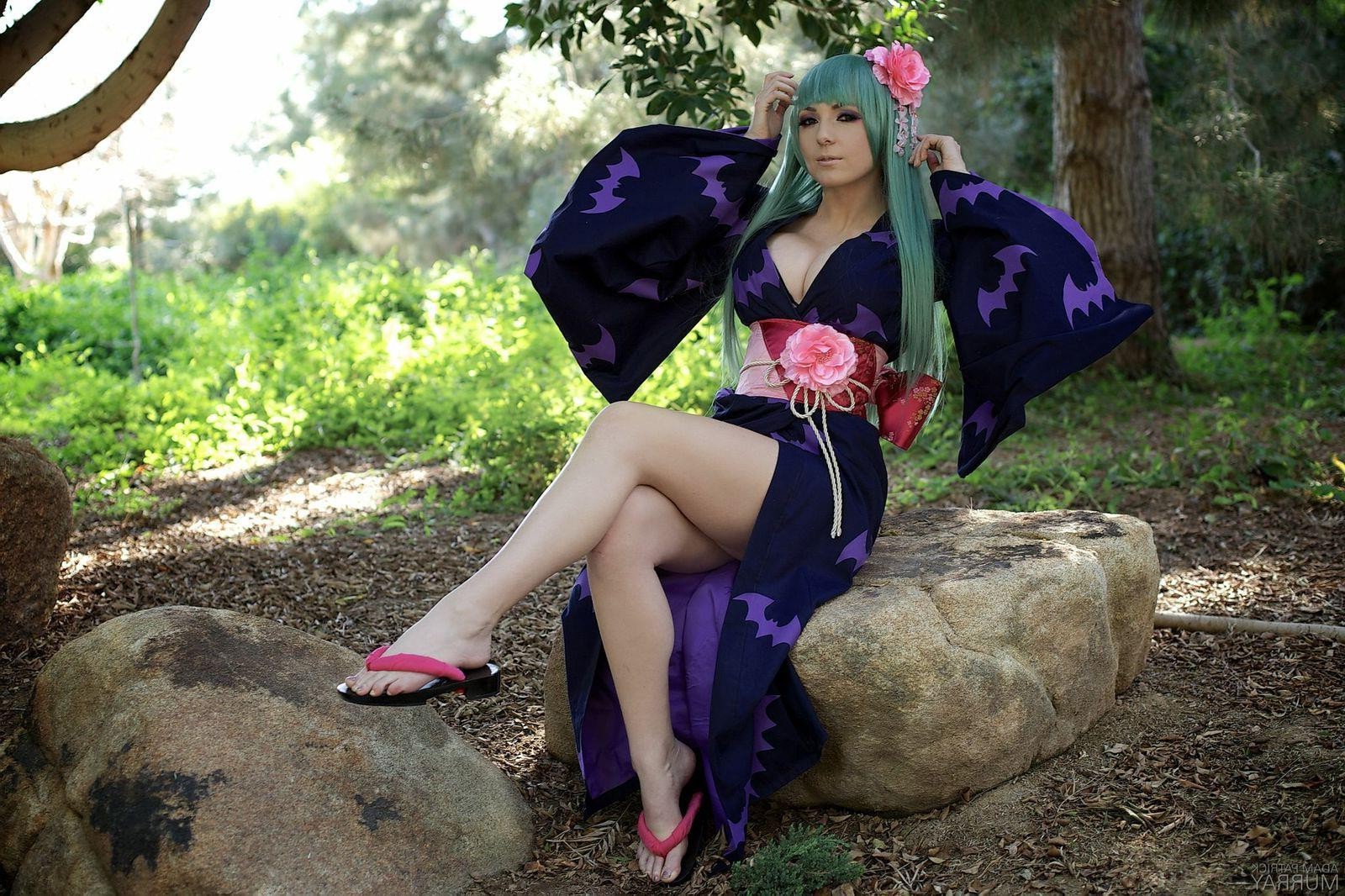 Jessica Nigri, Cosplay, Women, Cleavage, Kimono, Green Hair, Sandals