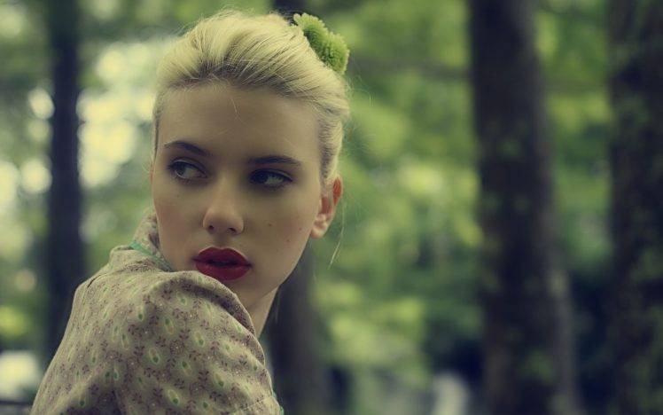 Scarlett Johansson, Women, Celebrity, Actress, Looking Away, Red Lipstick, Blonde HD Wallpaper Desktop Background