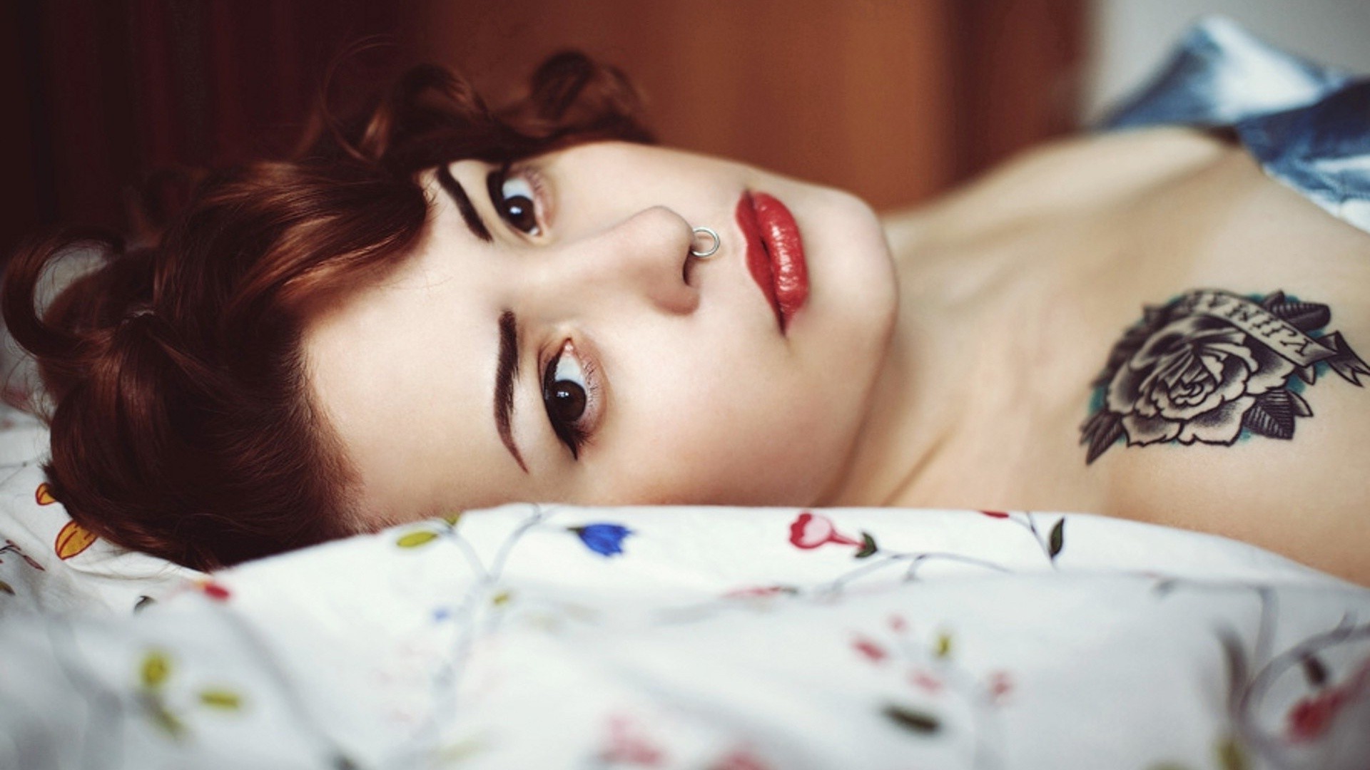 women, Redhead, Piercing Wallpaper