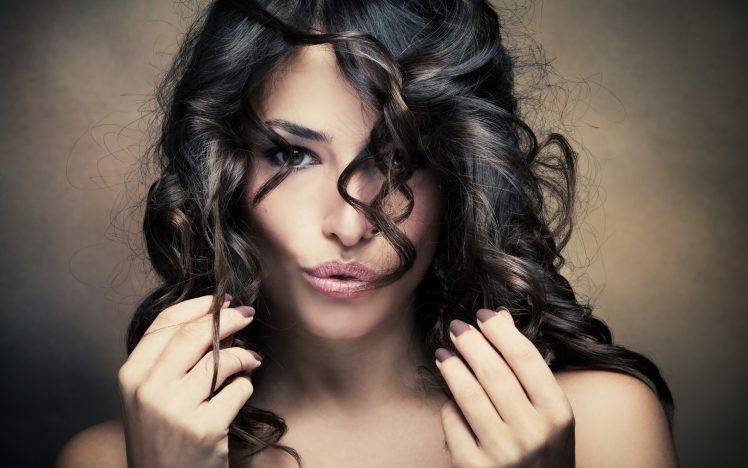 women, Brunette, Curly Hair, Face HD Wallpaper Desktop Background