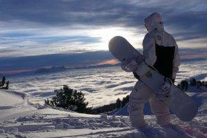 snow, Snowboarding, Clouds