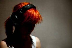 redhead, Headphones, Women, Face