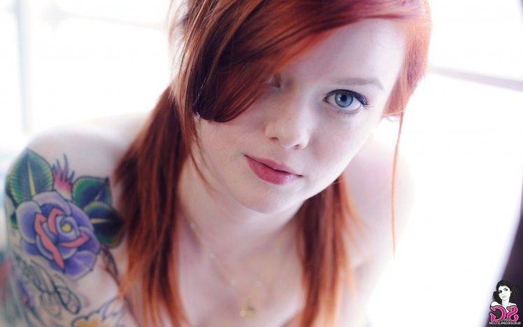 Blue Eyes Tattoo Redhead Suicide Girls Women Face