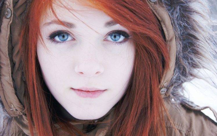 redhead, Blue Eyes, Fur Coats, Face, Women, Women Outdoors HD Wallpaper Desktop Background