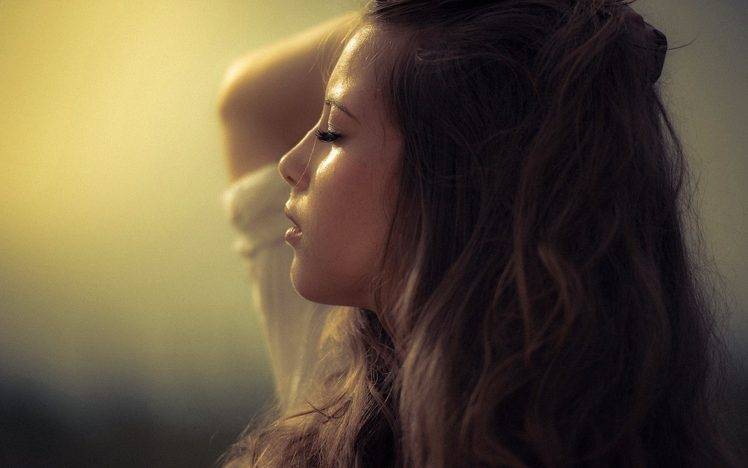 women, Brunette, Face, Closed Eyes, Wavy Hair HD Wallpaper Desktop Background