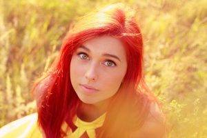 redhead, Women Outdoors, Green Eyes