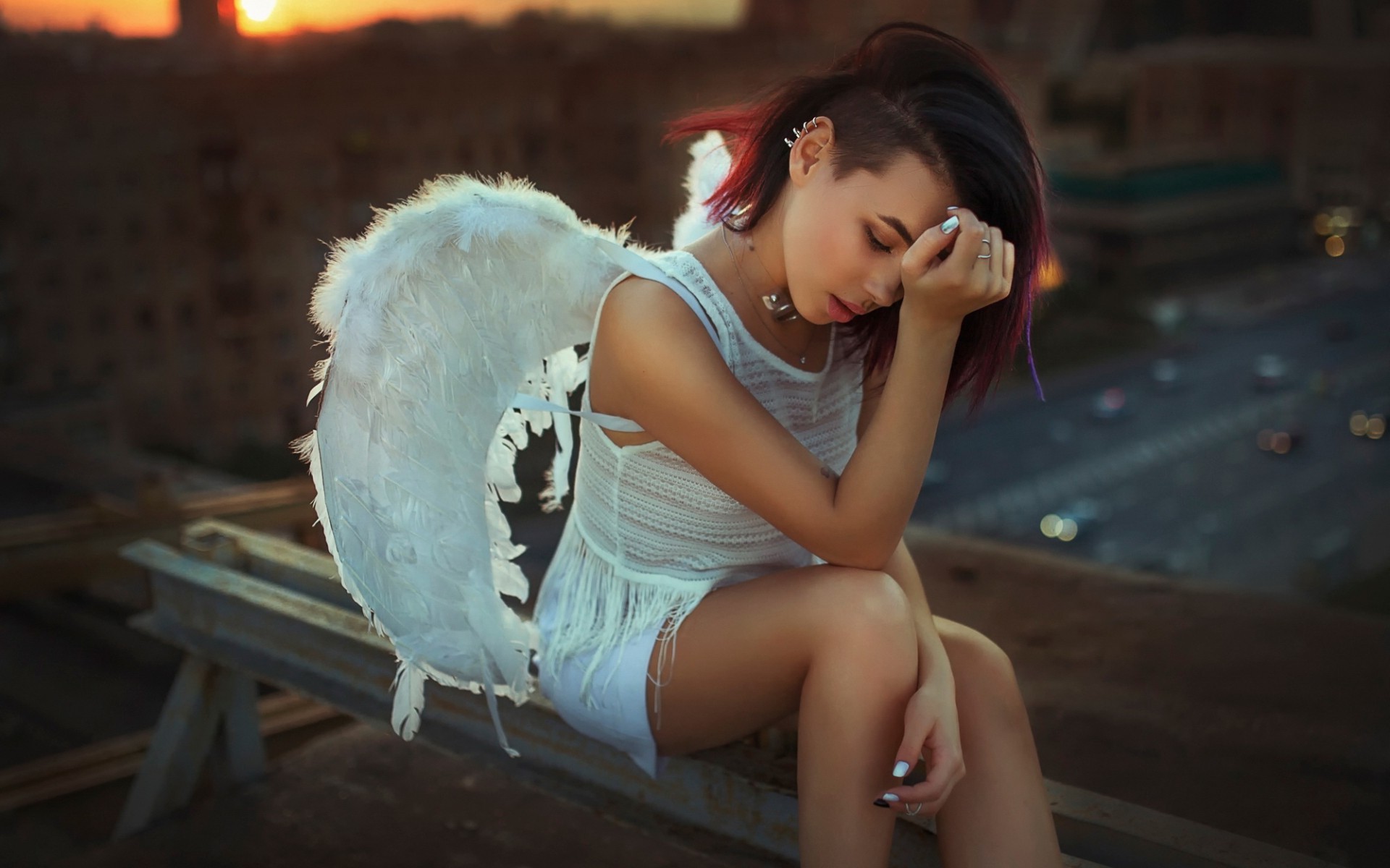 women, Wings, Piercing Wallpaper