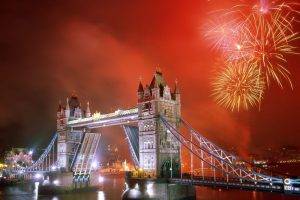 city, Bridge, London Bridge, Fireworks, London, UK, River Thames