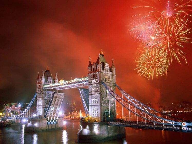 city, Bridge, London Bridge, Fireworks, London, UK, River Thames HD Wallpaper Desktop Background