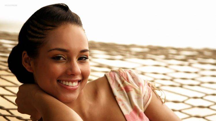 women, Brunette, Face, Smiling, Alicia Keys HD Wallpaper Desktop Background