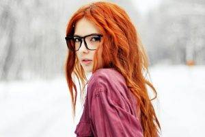 redhead, Glasses, Curly Hair, Face