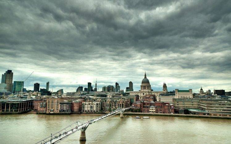 cityscape, Building, River, Bridge, Clouds HD Wallpaper Desktop Background