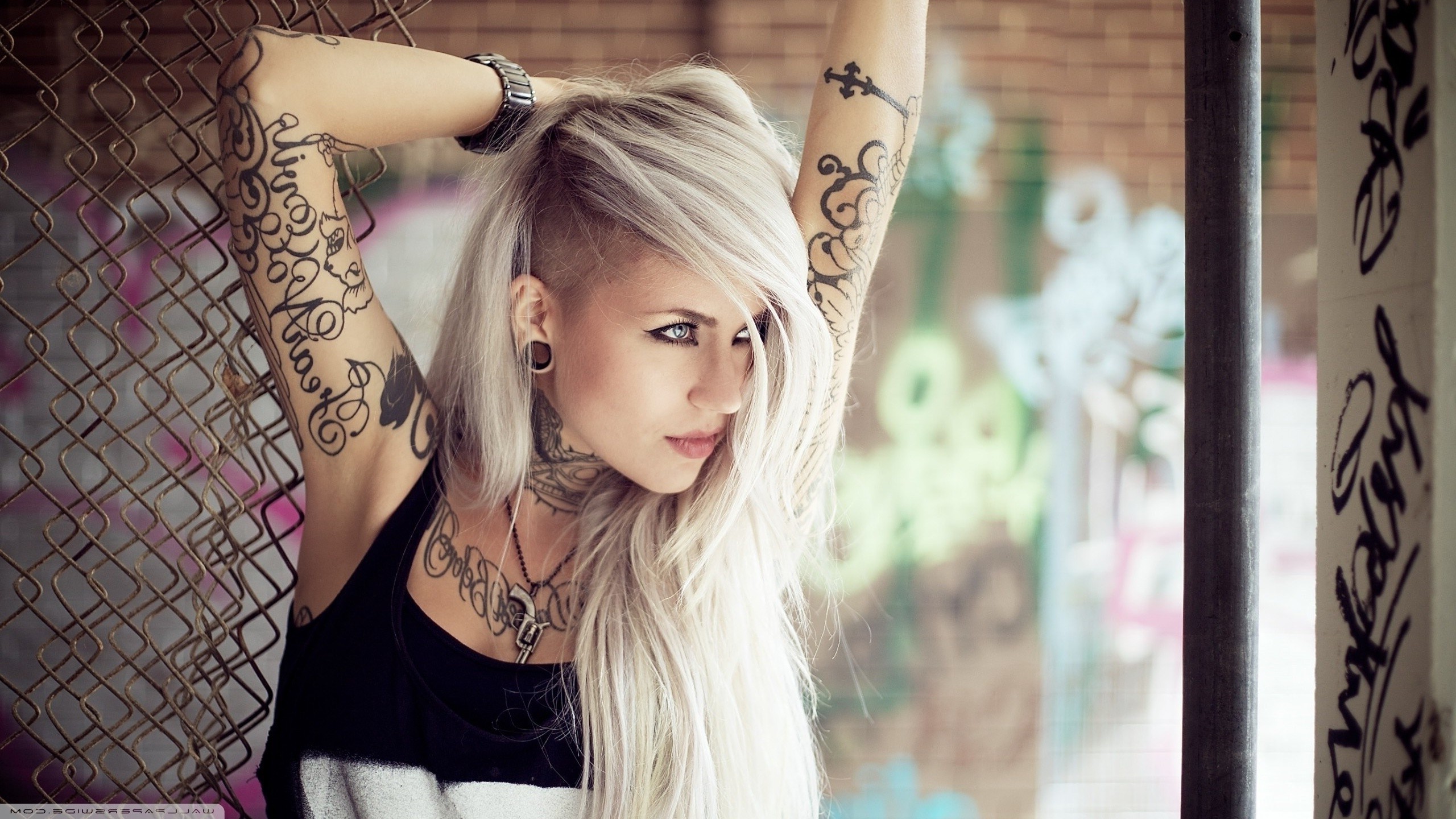 blonde, Tattoo, Women Wallpaper