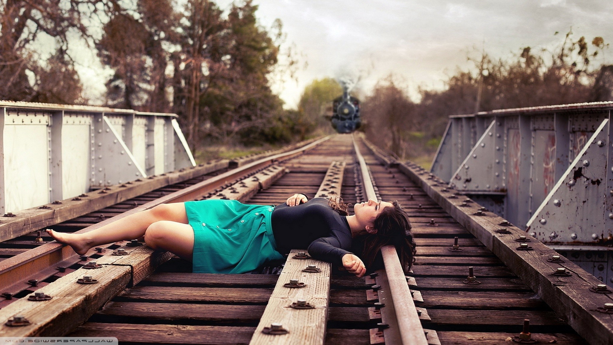 Suicide Girls, Lying Down, Train, Women, Railway, Skirt Wallpaper